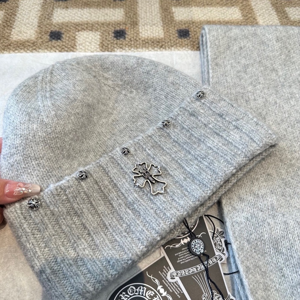 Chrome Hearts Light Gray Beanie with Silver Details